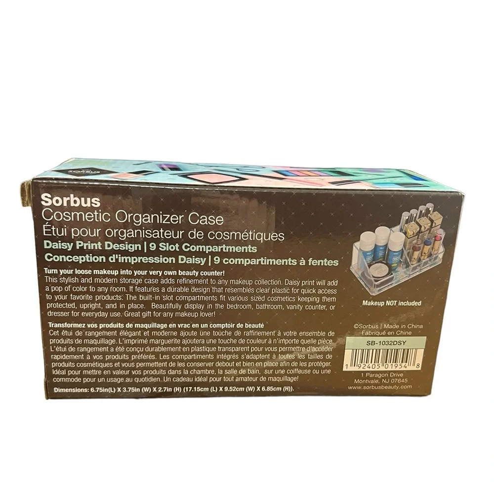 Sorbus Beauty 9 Slot Acrylic Cosmetic Organizer | Daisy print design